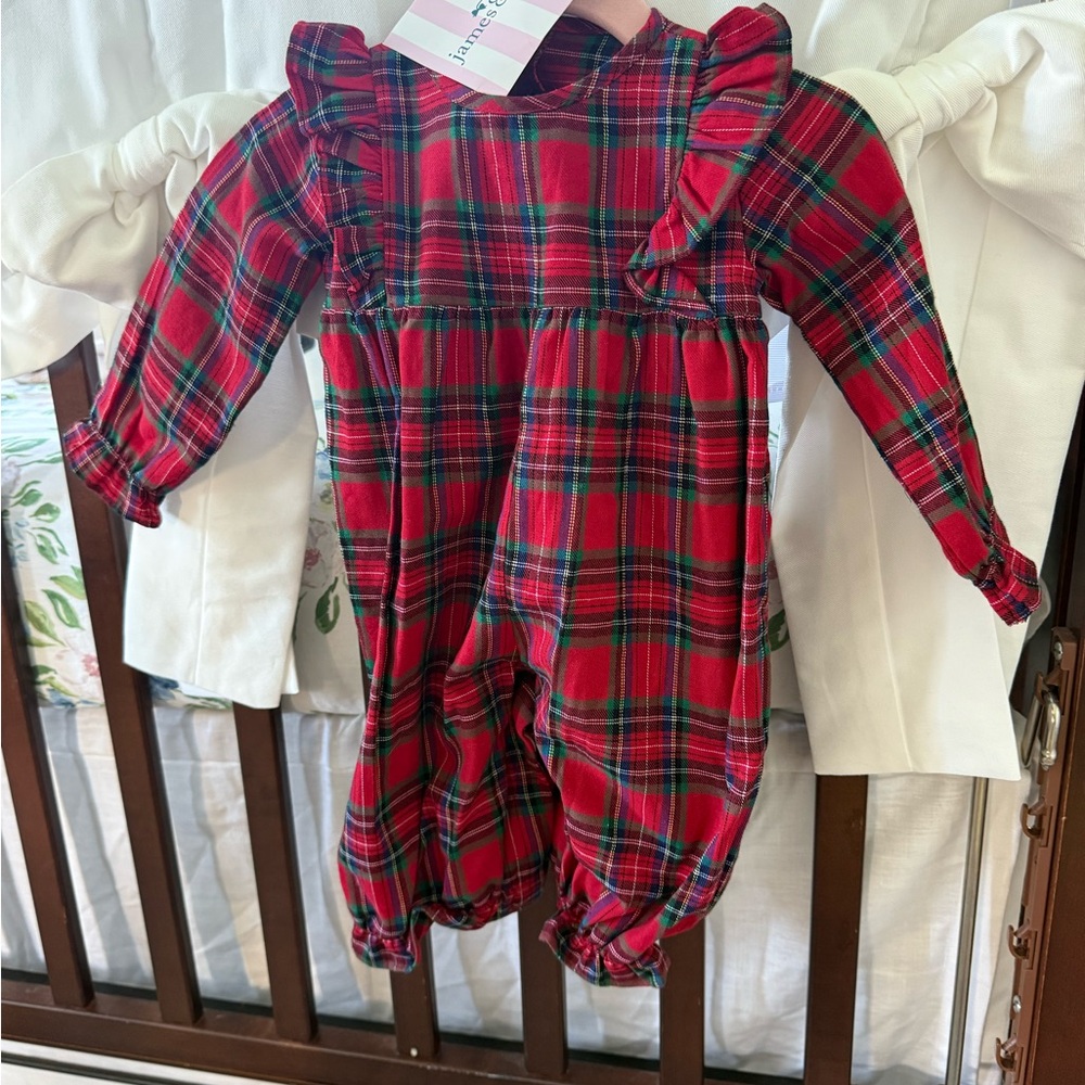 NWT James and Lottie Red Plaid Ruffled Romper
